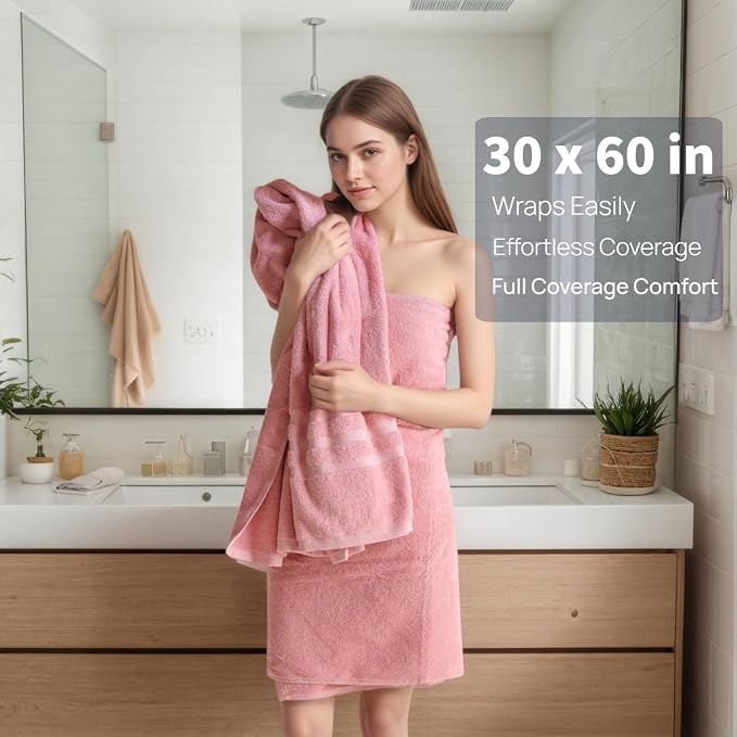 Bath Towels 4 Pack, 30 x 60 Inches, Large 100% Cotton Towels, Comfortable - Image 3