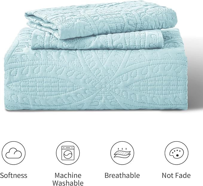 Love's cabin California King Size Quilt Set Spa-Blue Bedspreads - Image 7