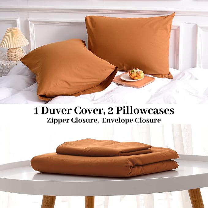 NEXHOME PRO Terracotta Burnt Orange Duvet Cover Set King Size Linen Textured - Image 6