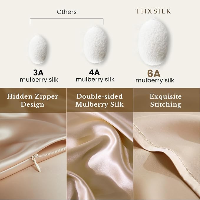 THXSILK 100% Silk Pillowcase for Hair and Skin Luxury 25 Momme Mulberry Silk - Image 2