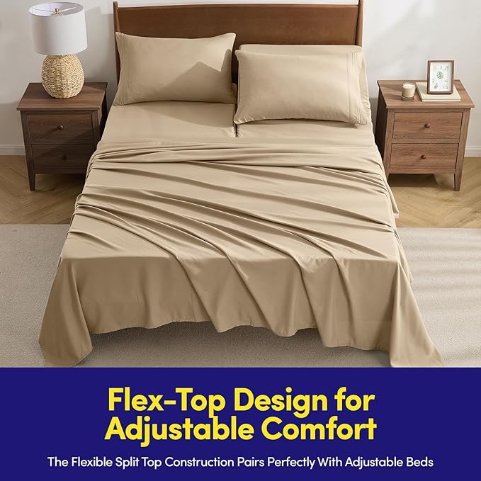 Split Head King Sheets Set for Adjustable Beds 4 Piece Flex Top Bed Sheets – - Image 2