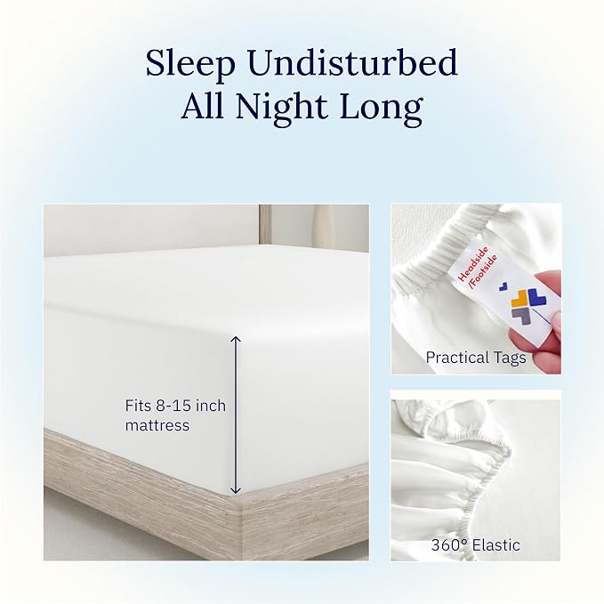 California Design Den Fitted Sheet Twin Cotton, Soft 400 Thread Count 100% - Image 7