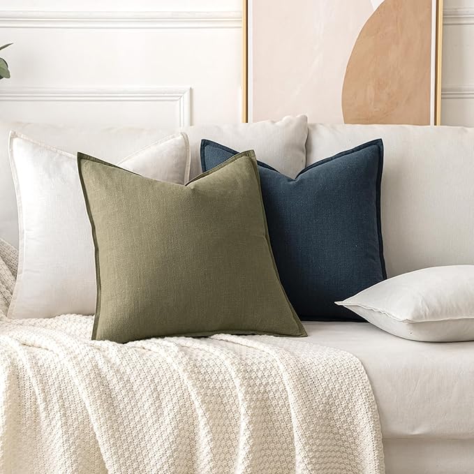 MIULEE Decorative Linen Pillow Covers 18x18 Inch Navy Blue ​Boho Farmhouse​ - Image 4