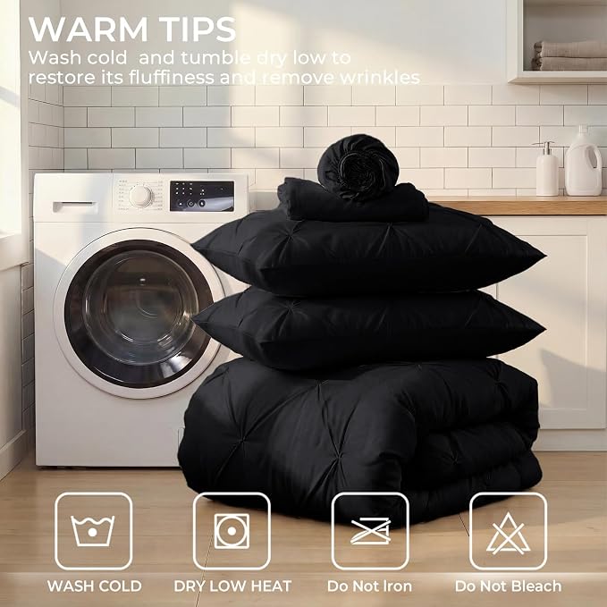 Sasttie Twin Comforter Set, 5-Piece Bed in a Bag, Pintuck Bedding Sets - Image 9