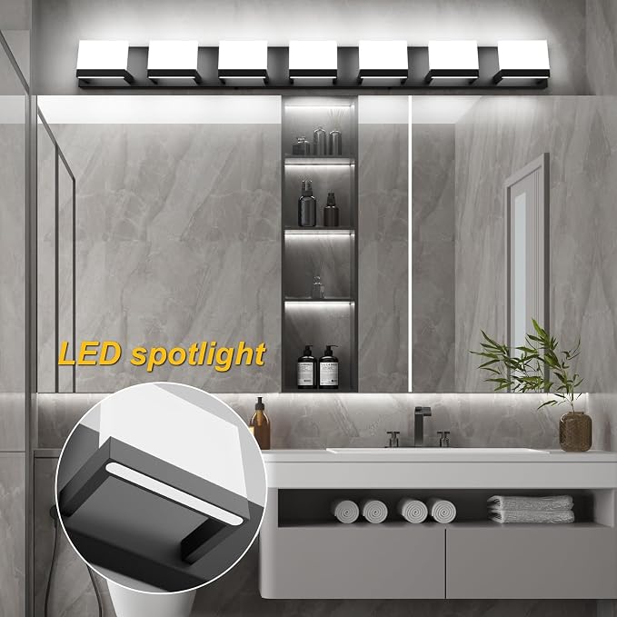 Tipace LED Modern Bathroom Vanity Light Fixtures, 7 Lights Black Vanity Lighting - Image 3