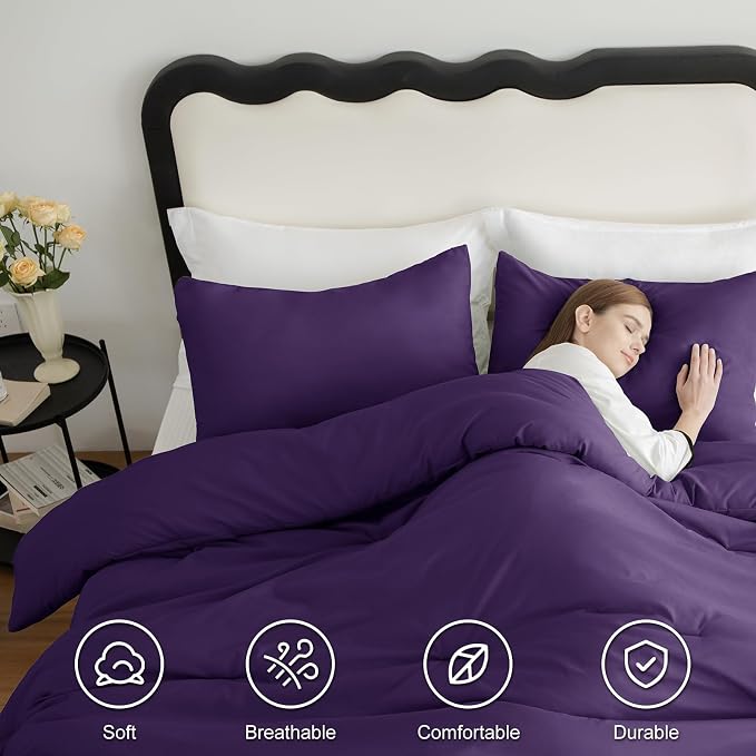 CozyLux Twin Comforter Set Purple, 2 Pieces Twin Extra Long Solid Breathable - Image 5