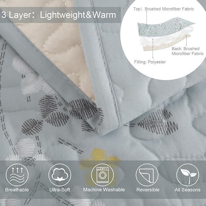 Exclusivo Mezcla Reversible Boho Quilts Queen Size, Light Blue Bedspreads - Image 3