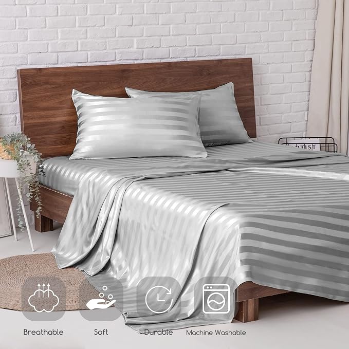 MR&HM Satin Bed Sheets, King Size Sheets Set - Image 6