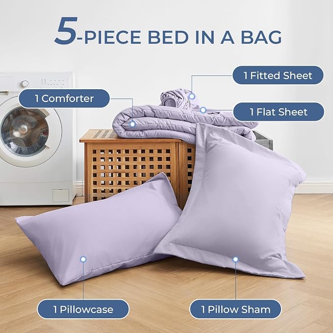 Sasttie Twin Comforter Set, 5 Pieces Bed in a Bag Twin, Complete Bedding Set - Image 6