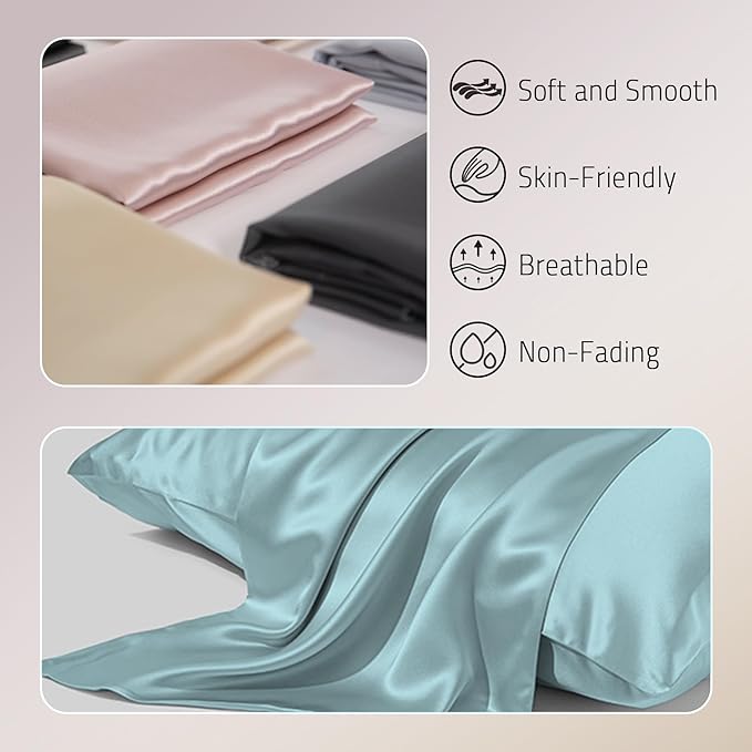 Gabire Mulberry Silk Pillowcases Set of 2, Both Sides Real Silk Pillowcase - Image 2