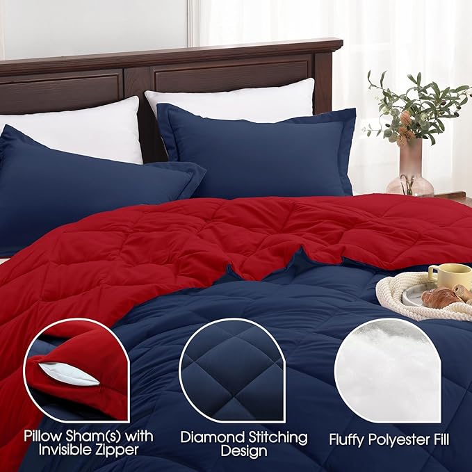 Basic Beyond King Size Navy and Red Comforter Set - Image 4