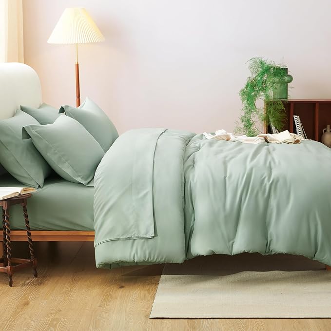 CozyLux Oversized King Comforter Set Sage Green, 7 Pieces Bed in a Bag - Image 6