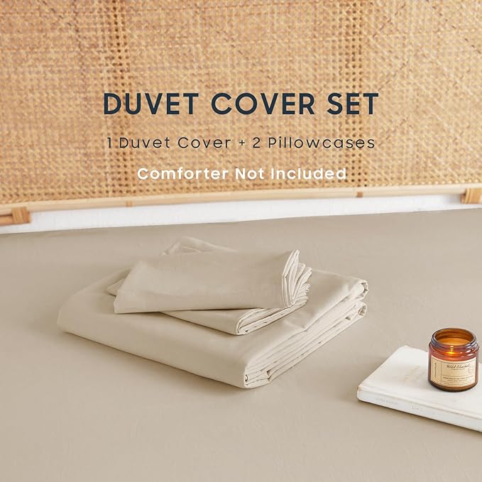 Wake In Cloud - Cotton Duvet Cover Set, Twin Size, Khaki Linen Color, 100% - Image 2