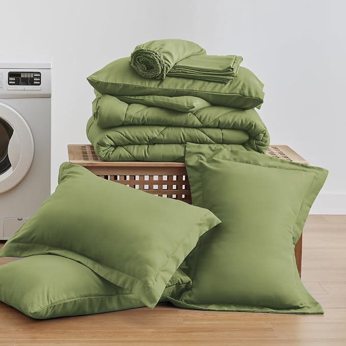 Love's cabin King Size Comforter Set Olive Green, 7 Pieces King Bed in a Bag - Image 6