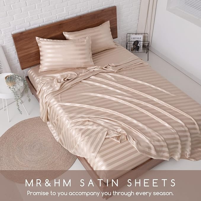 MR&HM Satin Bed Sheets, King Size Sheets Set - Image 7
