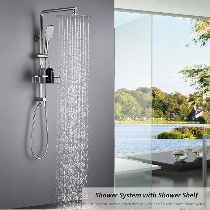 SonTiy Rain Shower Head with Handheld Spray and Shower Shelf, All Metal Shower - Image 2