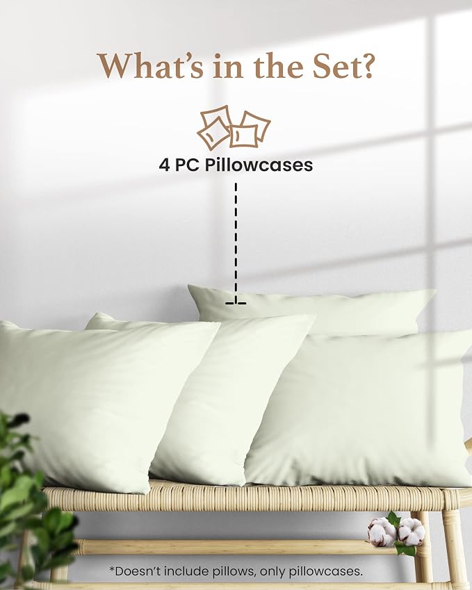 Set of 4 Pillow Cases Queen Standard, 800 TC 100% Egyptian Cotton, Silky Soft - Image 2