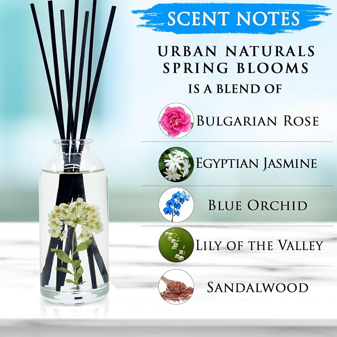 Urban Naturals Spring Blooms Scented Reed Diffuser Oil Set | Real Flowers in - Image 3