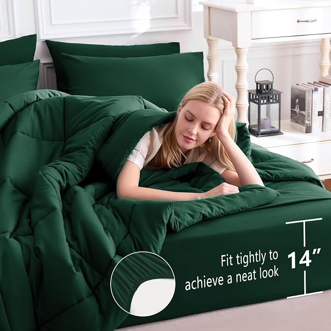 CozyLux King Size Comforter Set Emerald Green, 7 Pieces Bed in a Bag, All - Image 5
