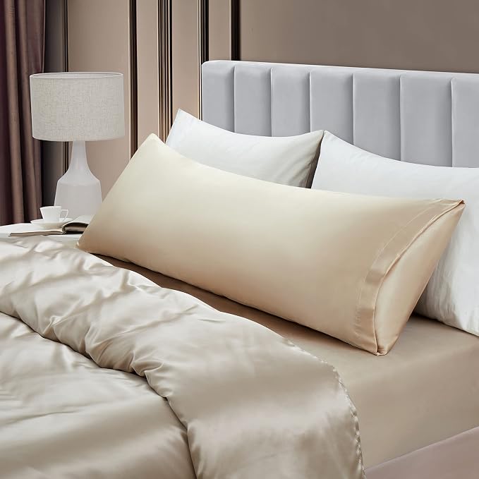 Aormenzy Satin Body Pillow Cover Set of 2, 20x54 Inches Taupe Case - Image 3