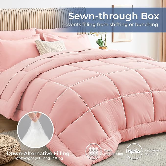 Sasttie Queen Comforter Set, Complete Bedding Set Includes Comforter, Flat Sheet - Image 3