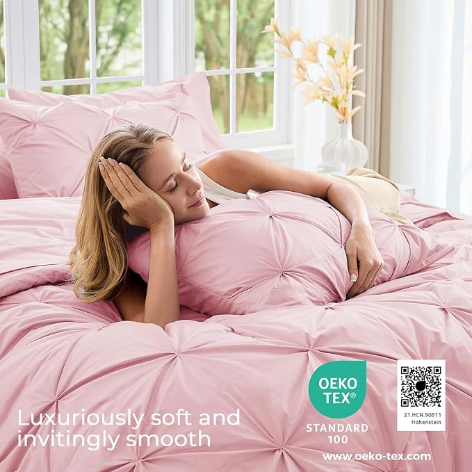 Sasttie King Size Comforter Set, 7-Piece Bed in a Bag, Pintuck Bedding Sets - Image 3