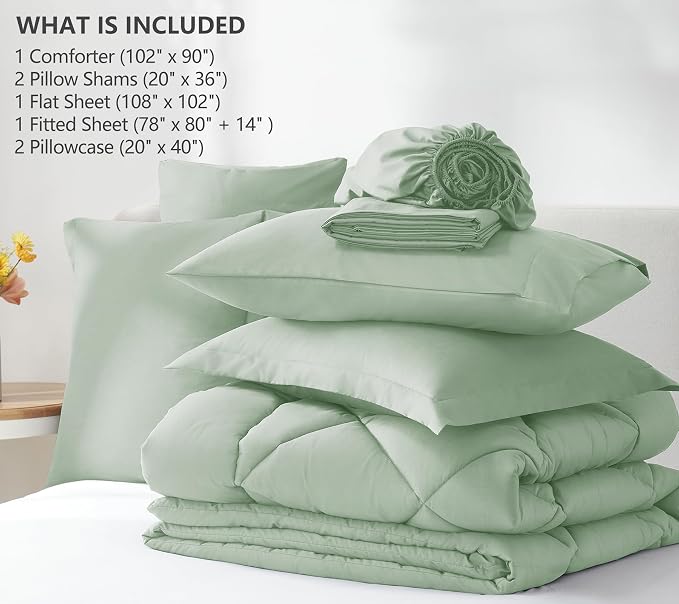 CozyLux King Size Comforter Set Sage Green - Image 6