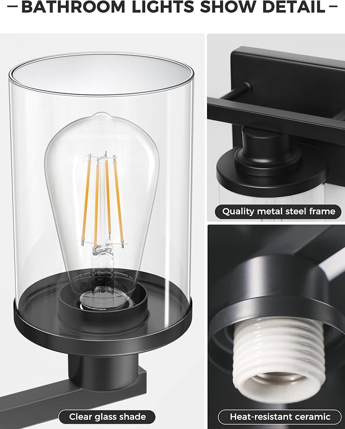 L LOHAS LED 3-Light Black Bathroom Light Fixtures, Modern Bathroom Lighting - Image 4