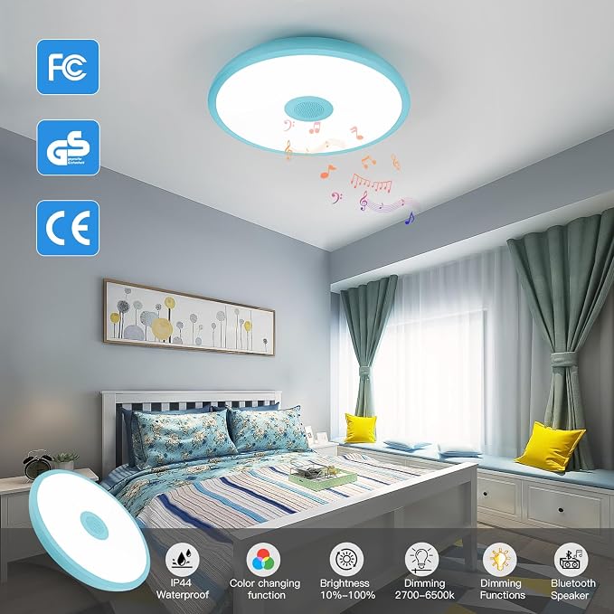 Sky Blue Waterproof LED Ceiling Light Fixture, Music Ceiling Lamp, - Image 2