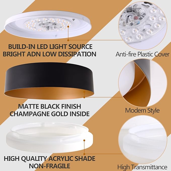 Bargeni Flush Mount Ceiling Light, 12.5 inch LED Ceiling Light Fixture - Image 2