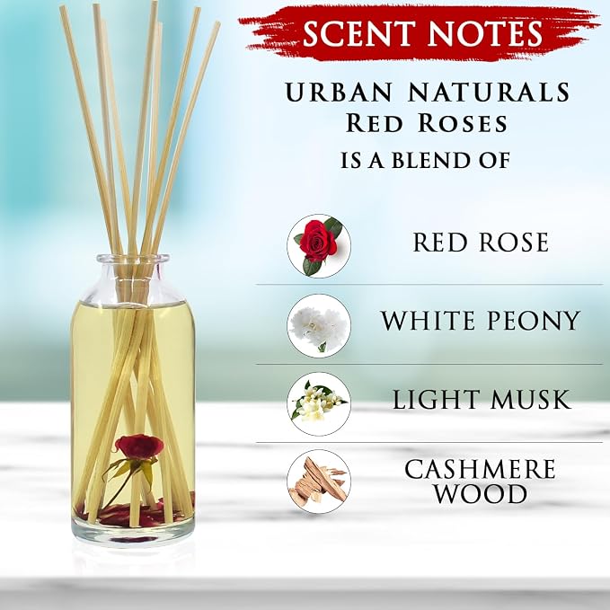 Urban Naturals Red Roses Reed Diffuser Oil Gift Set| Floral Scented Sticks Room - Image 4