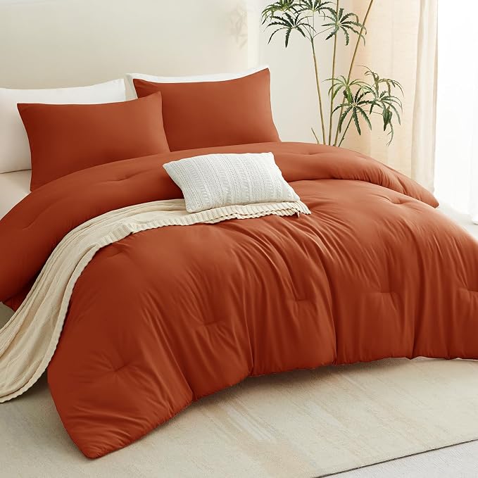 CozyLux Terracotta Queen Comforter Set, 3 Pieces Burnt Orange Rust Solid - Image 9