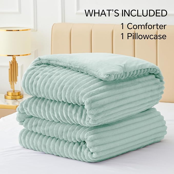 BEDELITE Fleece Twin Comforter Set -Super Soft & Warm Fluffy Light Green Bedding - Image 6