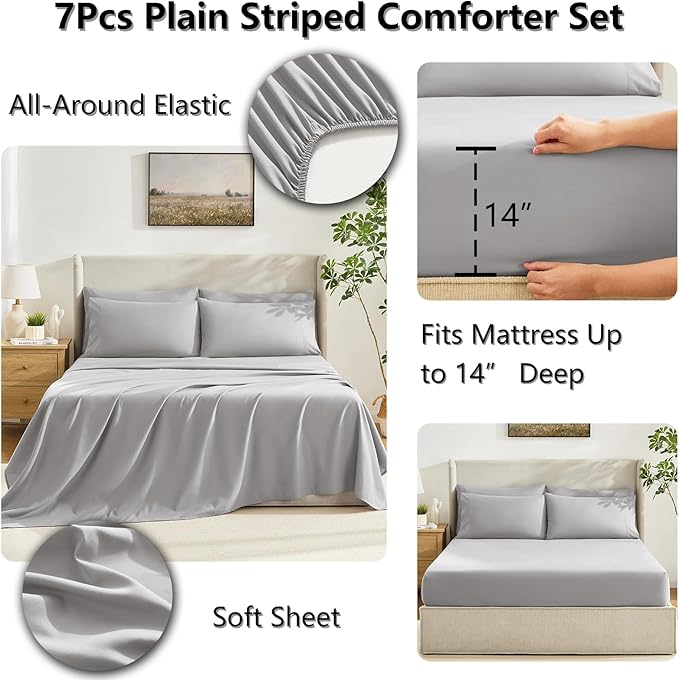 CozyLux Full Size Comforter Set French Grey, 7 Pieces Bed in a Bag, All Season - Image 5