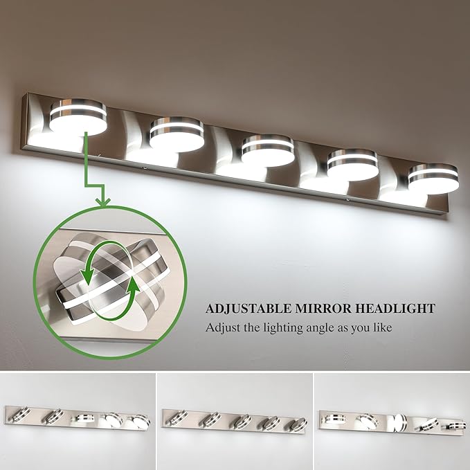 Brushed Nickel Bathroom Light Fixtures Over Mirror, 5-Light Bathroom Vanity - Image 3