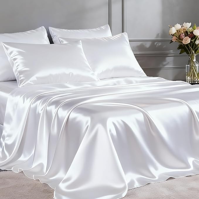 FreshCulture Satin Sheets Queen Size Bed Set- 4 Piece Luxury Soft Silky Queen by FreshCulture