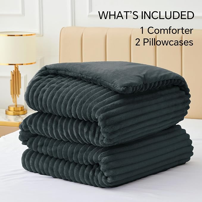 BEDELITE Fleece King Comforter Set -Super Soft & Warm Fluffy Dark Grey Bedding - Image 6