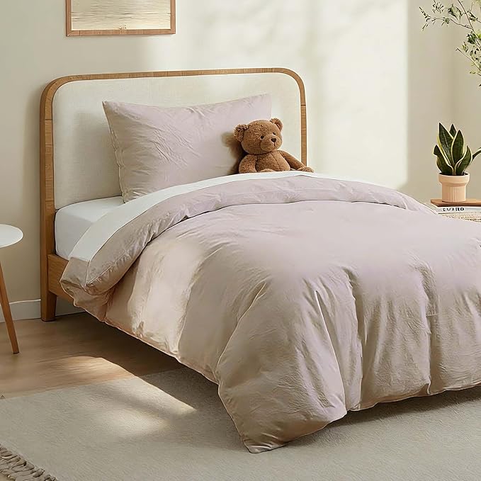 LOVQUE Linen Light Grey Duvet Cover Twin Size, 100% Washed Cotton Linen Like - Image 2