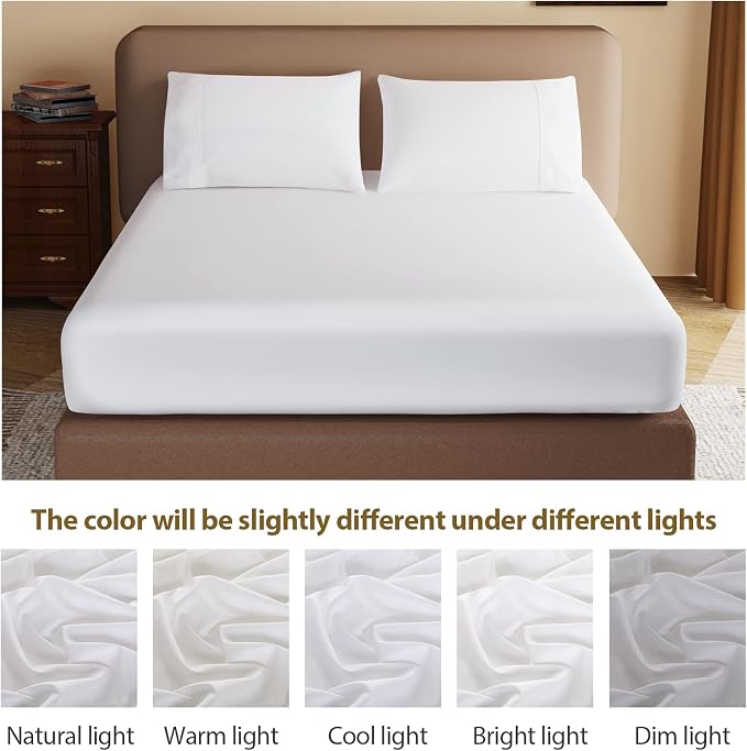 100% Egyptian Cotton Fitted Sheet Full Size White, 600 Thread Count, 8-16" Deep - Image 9