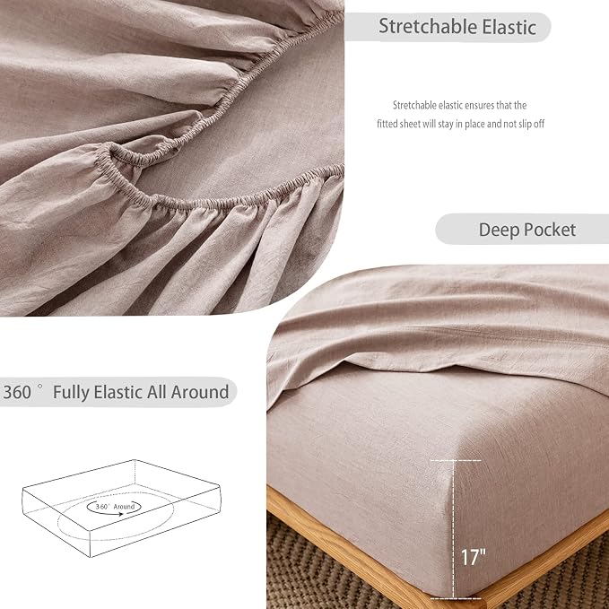 MooMee Fitted Bottom Sheet Only 100% Washed Cotton Linen Like Textured - Image 6