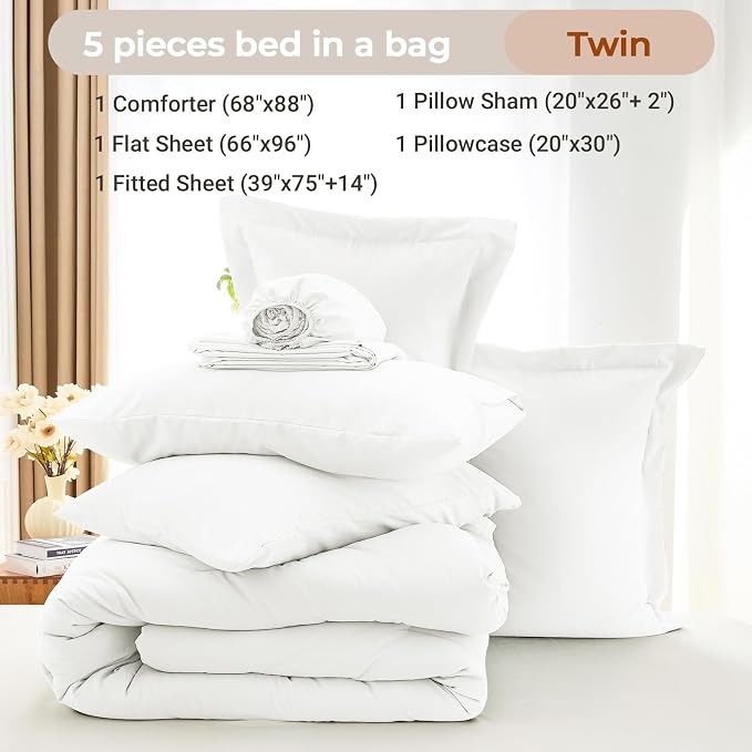 MUXHOMO 5 Pieces Twin Comforter Set, Soft Bed in a Bag Twin Size, All Season - Image 5