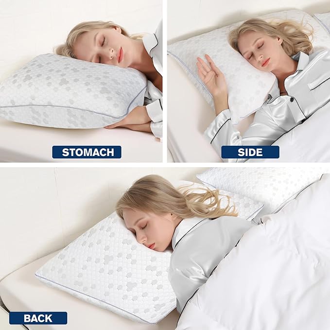HIMOON Shredded Memory Foam Pillows, Medium Firm Queen Size Pillows 2 Pack - Image 6
