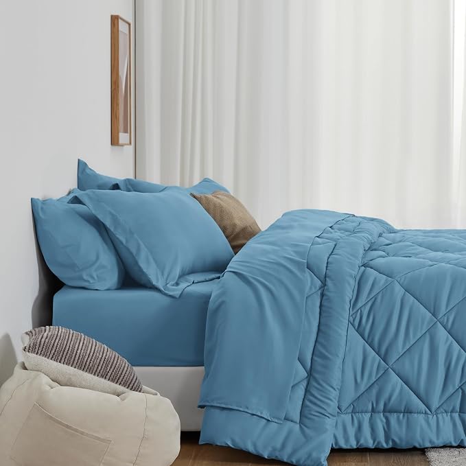 Love's cabin Twin Comforter Set Misty Blue, 5 Pieces Twin Bed in a Bag - Image 3