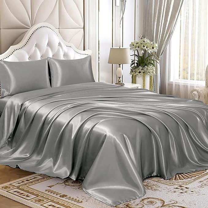 Homiest Light Grey Satin Flat Sheet - Image 4