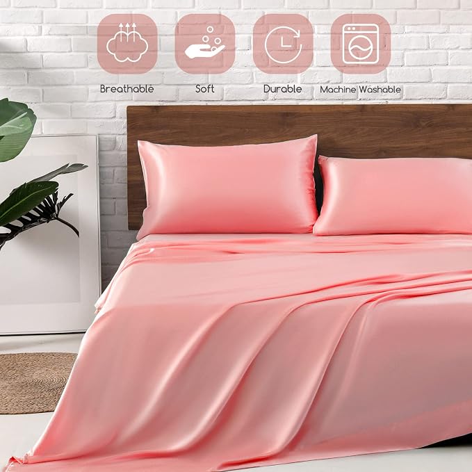 MR&HM Satin Bed Sheets, Full Size Sheets Set - Image 5