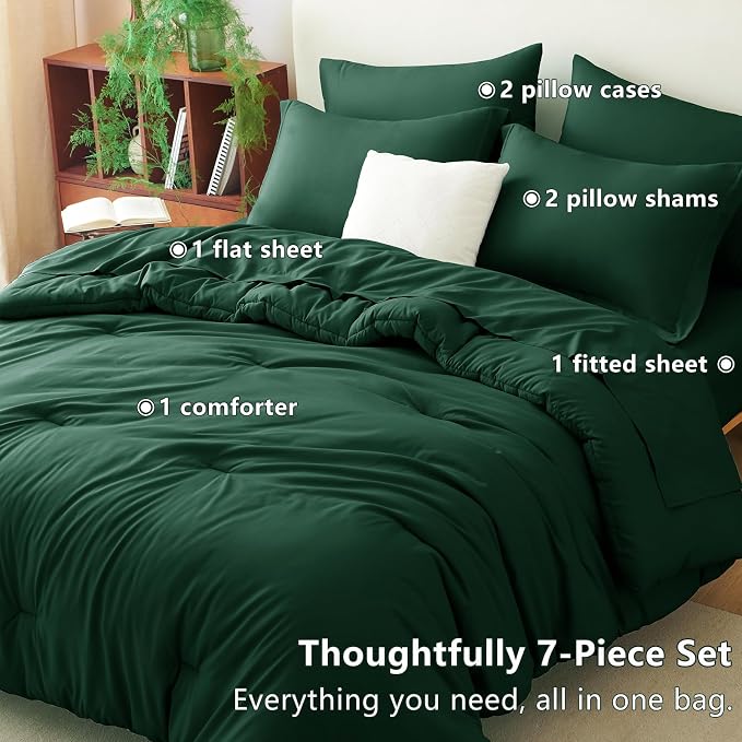 CozyLux King Size Comforter Set Emerald Green, 7 Pieces Bed in a Bag King - Image 6