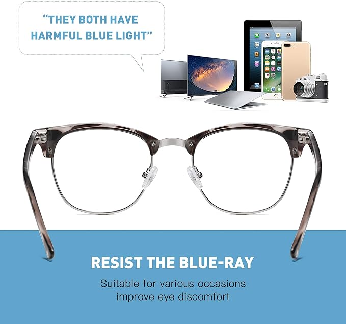 Blue Light Blocking Glasses Vintage Half Frame UV Clear Lens Anti Eyestrain - Image 6