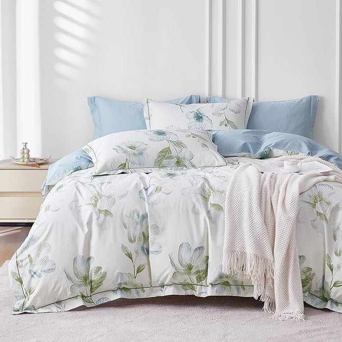OAITE Duvet Cover Set Queen Size Floral Pattern 500 Thread Count Ultra Soft by OAITE