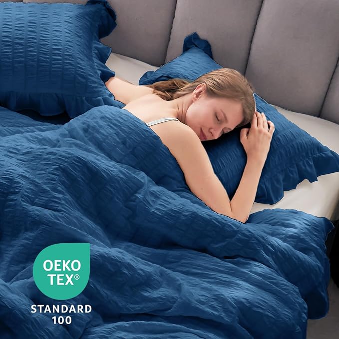 JOLLYVOGUE Teal Comforter Full Size, 3 Pieces Seersucker Lightweight Full Size - Image 6