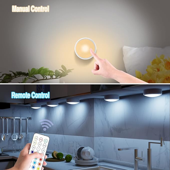 ILYXY Puck Lights with Remote, 6 Pack LED Under Cabinet Lighting Dimmable Push - Image 6
